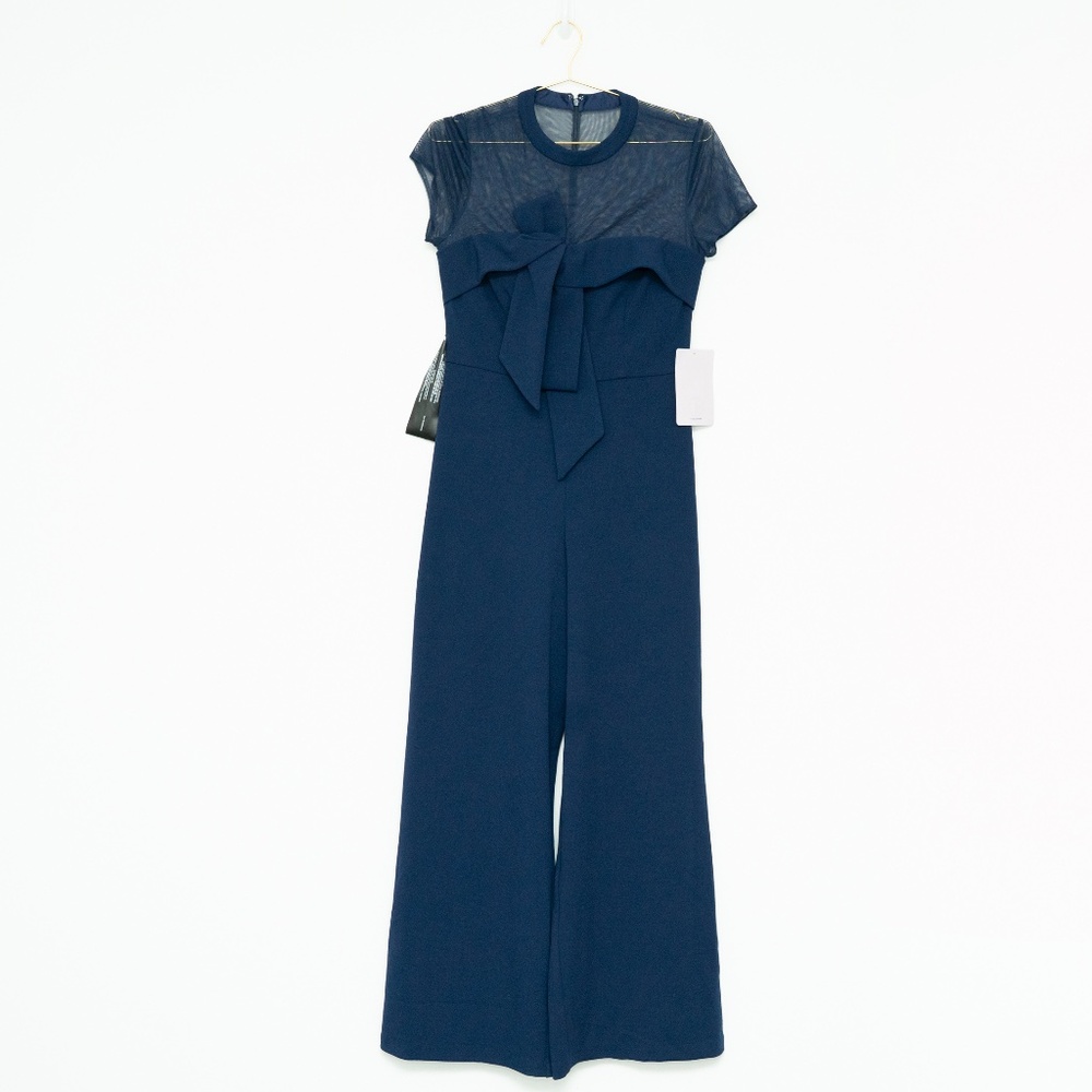 JS Collections - Stretch Crepe Illusion Neck Bow Jumpsuit - Picture 2 of 9